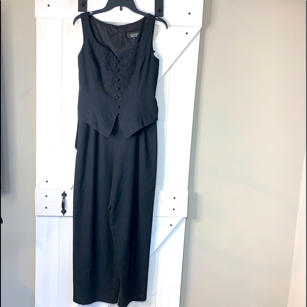 Women’s Laundry Black Vintage Embroidered Sleeveless Jumpsuit with Vest Size 6